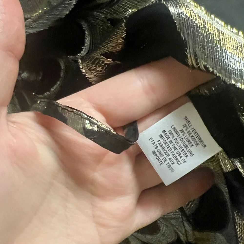 Milly Black & Gold Open Front Sheer Silk Blouse L - Picture 7 of 14